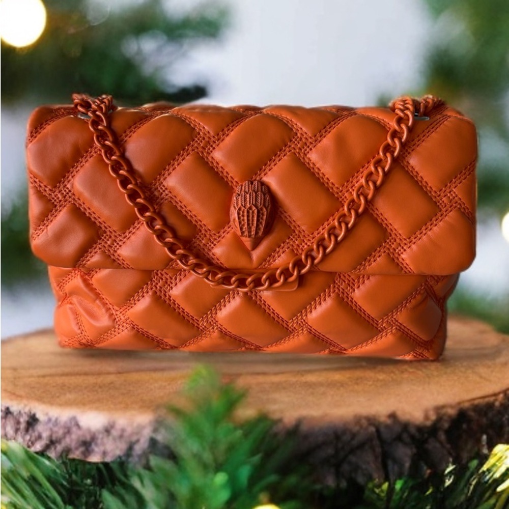 Kurt Geiger Quilted Leather Chain Shoulder Bag - Orange